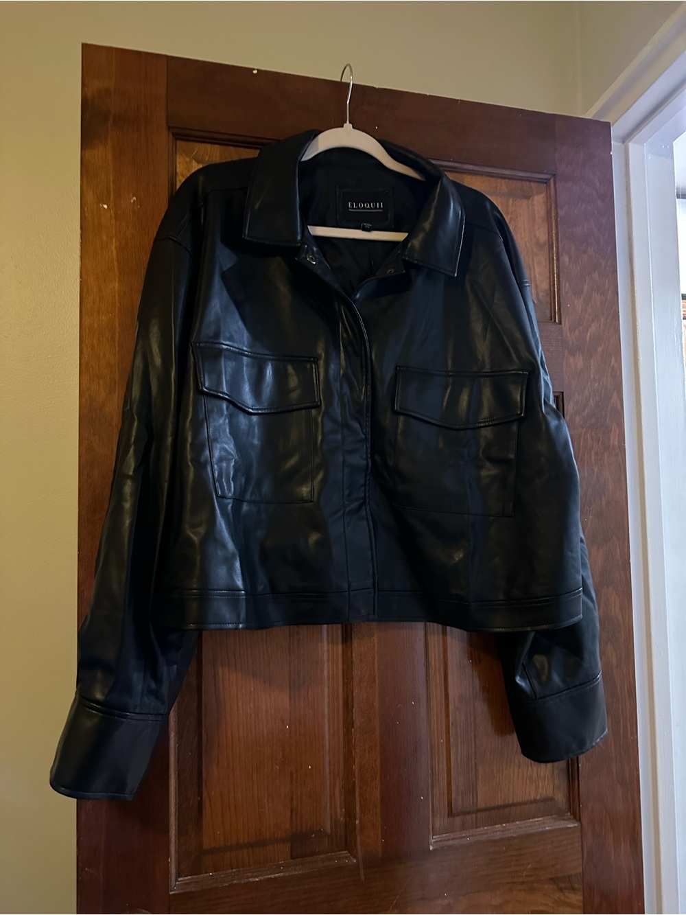 Eloquii Black Faux Leather Boxy Jacket